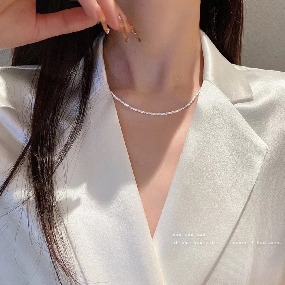 Silver Choker Necklace for Women Rhinestone Crystal Chain Jewelry Engage… - Picture 4 of 5